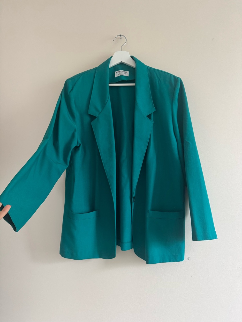 80s Vintage Alfred Dunner Teal Open-Front Blazer Jacket- Made in USA